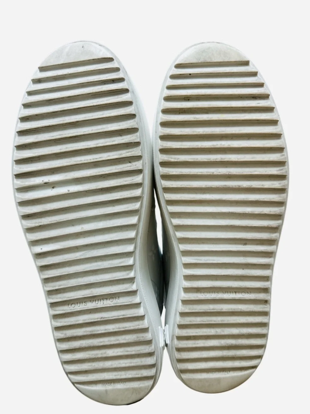 LOUIS VUITTON Women’s Lambskin Embossed Monogram Time Out Sneakers 38 White